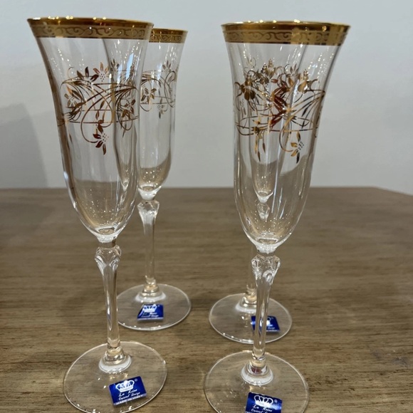 la reine Other - LA REINE SET OF 4 CHAMPAGNE FLUTE GLASS CRYSTAL ITALY
